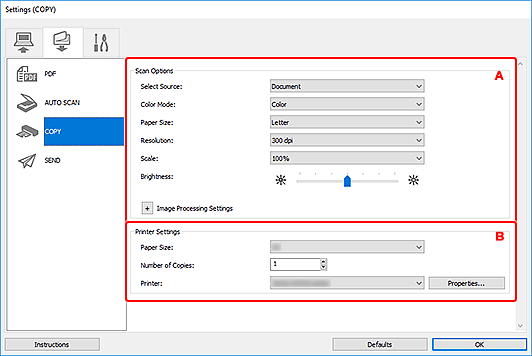 Canon : CanoScan Manuals : LiDE 400 : Settings (COPY) Dialog Box